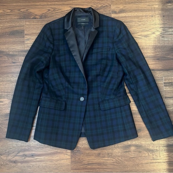 J.Crew Regent Wool Stretch Navy Green Plaid Single Button Womens Blazer Jacket 2 - Picture 1 of 9